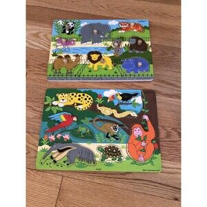 Zoo Theme 2011 Small World Toys Ryan’s Room Puzzles 1 w/Peg and 1 Raised Pieces